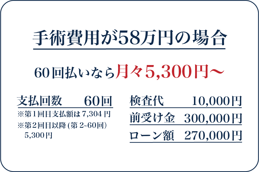 レーザー白内障手術（150万円の場合）の分割価格表