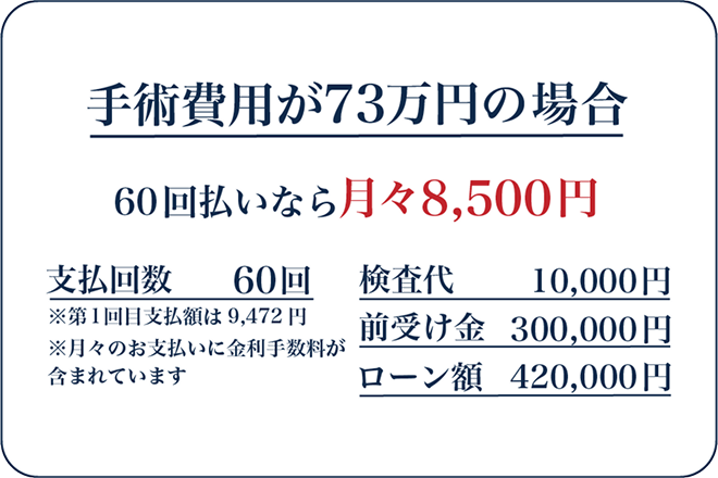 レーザー白内障手術(150万円の場合)の分割価格表