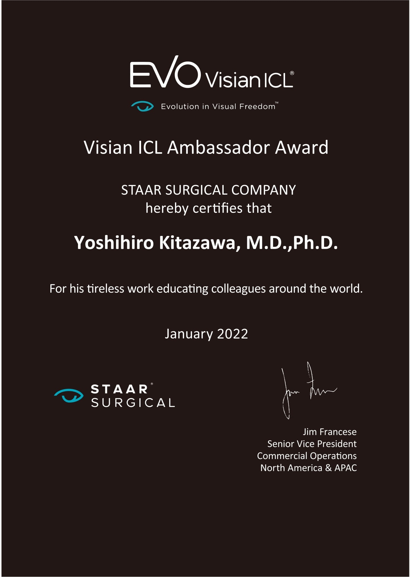 2022年Vjsian ICL Ambassador Award受賞2